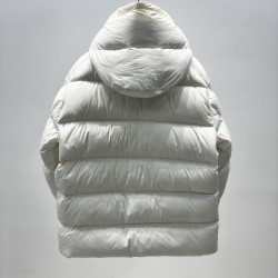 Moncler Logo Print Double-Front Hooded Long-Sleeve Down Jacket