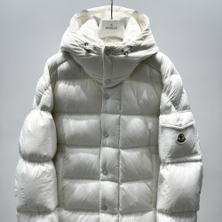 Moncler Logo Print Double-Front Hooded Long-Sleeve Down Jacket