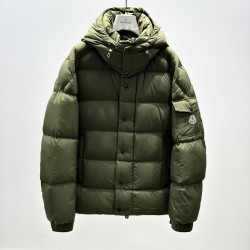 Moncler Logo Print Double-Front Hooded Long-Sleeve Down Jacket Green