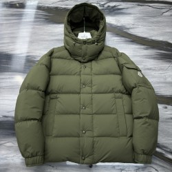Moncler Logo Print Double-Front Hooded Long-Sleeve Down Jacket Green