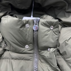 Moncler Logo Print Double-Front Hooded Long-Sleeve Down Jacket Green