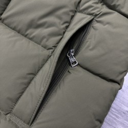 Moncler Logo Print Double-Front Hooded Long-Sleeve Down Jacket Green