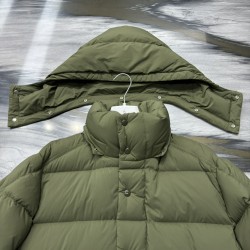 Moncler Logo Print Double-Front Hooded Long-Sleeve Down Jacket Green