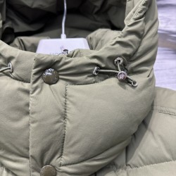 Moncler Logo Print Double-Front Hooded Long-Sleeve Down Jacket Green