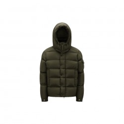Moncler Logo Print Double-Front Hooded Long-Sleeve Down Jacket Green