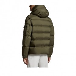 Moncler Logo Print Double-Front Hooded Long-Sleeve Down Jacket Green