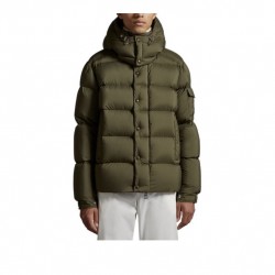 Moncler Logo Print Double-Front Hooded Long-Sleeve Down Jacket Green