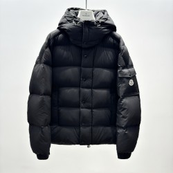 M0ncler Logo Print Double-Front Hooded Long-Sleeve Down Jacket Green