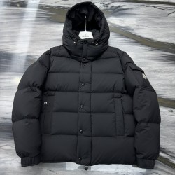 M0ncler Logo Print Double-Front Hooded Long-Sleeve Down Jacket Green