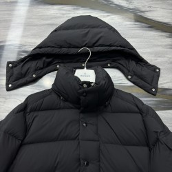 M0ncler Logo Print Double-Front Hooded Long-Sleeve Down Jacket Green