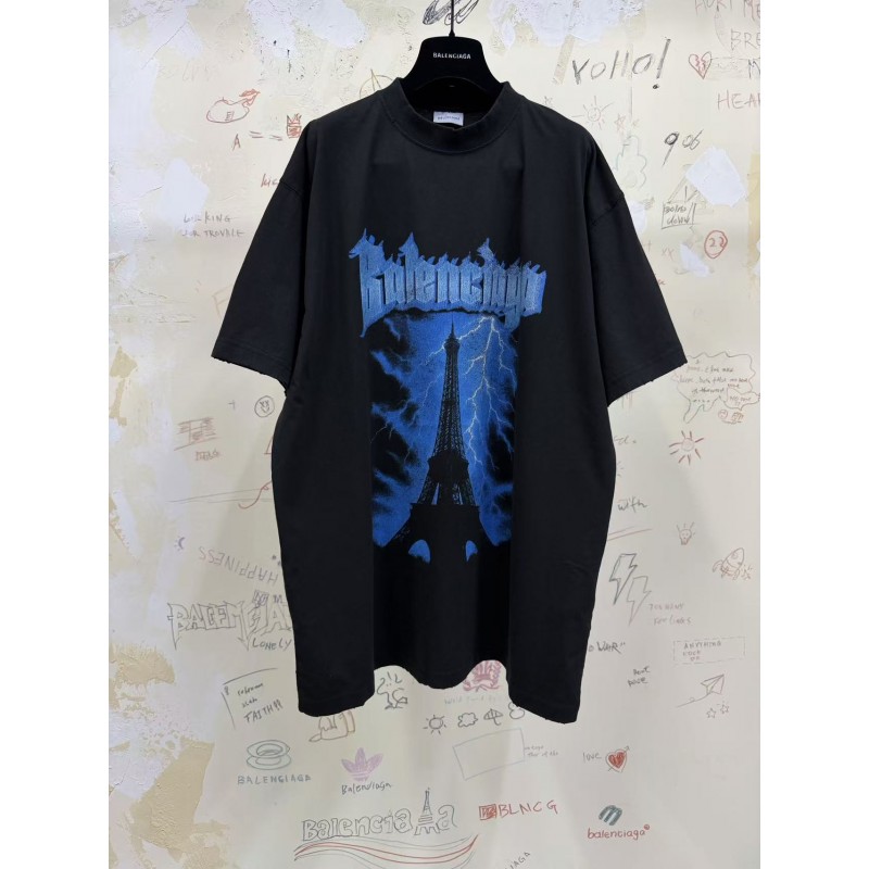 GT Balenciaga Men's Paris Thunderstorm T-shirt in Black